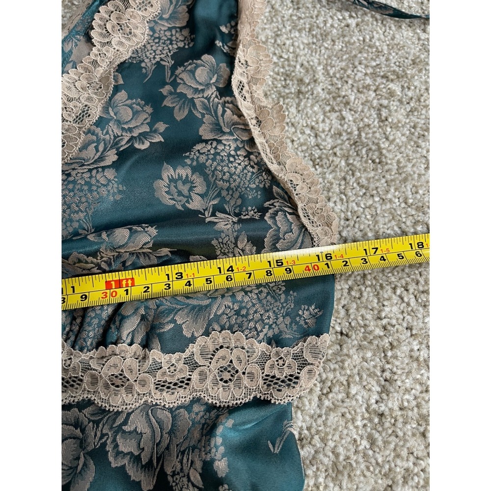 Teal Floral Satin Maxi Slip Dress Lace Trim M Y2K Whimsigoth Fairycore Ethereal - Picture 9 of 10